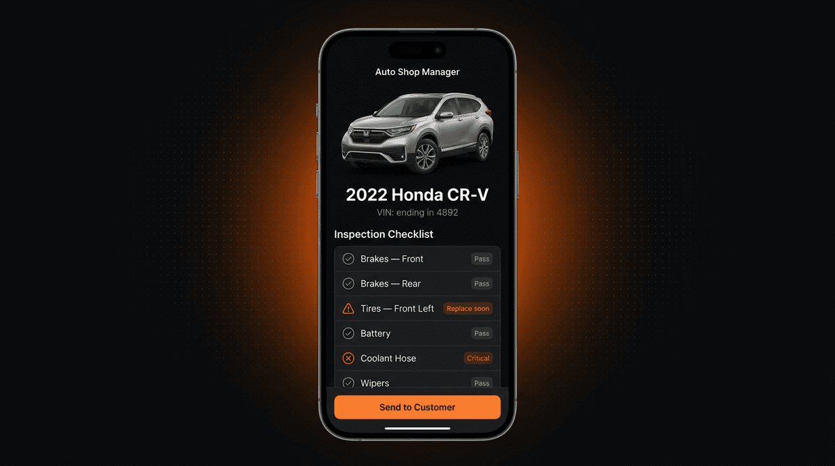 Mobile inspection screen showing vehicle and inspection checklist